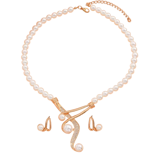 Pärlsmyckeset halsband 42+7 cm och örhängen 1,7 cm Klassiska modejuveler för kvinnor Zinklegering Födelsedagspresent