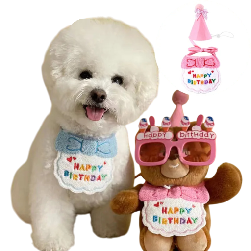 Párty obleček pro psy a kočky s čepičkou a výšivkou Happy Birthday Narozeninový kostým