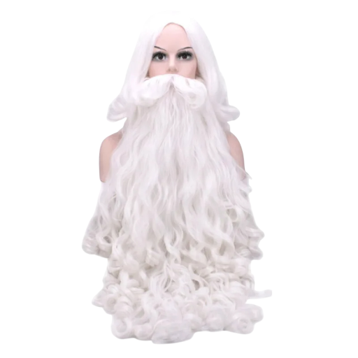 Paryk og kunstigt skægsæt 60 cm Paryk 40 cm Hvid syntetisk paryk med langt skæg Kostume Julemanden Engel Karneval Teaterrekvisit