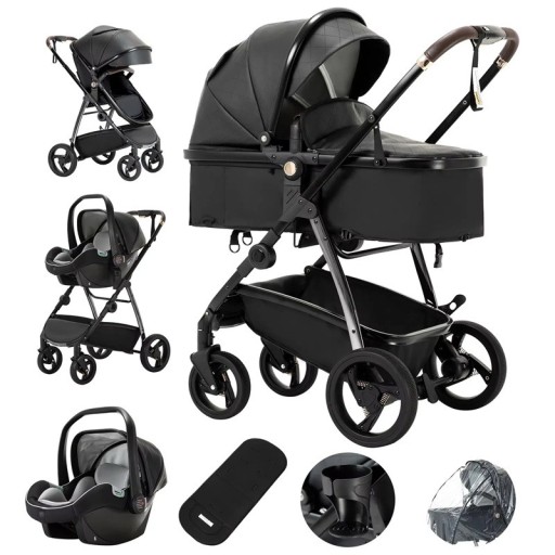 Passeggino 3 in 1 con navetta removibile e seggiolino sportivo, telaio robusto pieghevole per neonati e bambini piccoli