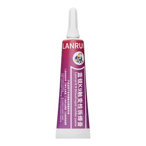 Pasta de desoldagem Lanrui K9 15 ml Tixotrópica Ponto de fusão 161 °C Ponta de agulha Tubo roxo Para desmontagem de componentes e reparação de placas