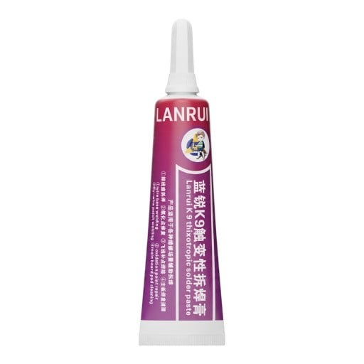 Pastă de desoldare Lanrui K9 15 ml Tixotropă Punct de topire 161 °C Vârf cu ac Tubă violetă Pentru demontarea componentelor și repararea plăcilor PCB