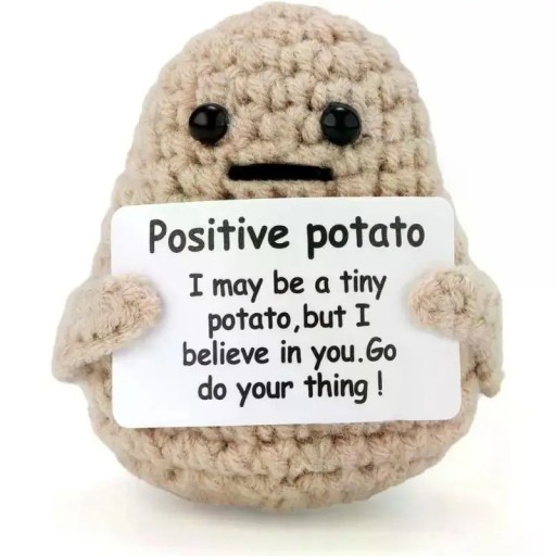 Patata de ganchillo 6 x 7,5 cm Juguete decorativo con sonrisa Hecho a mano Regalo original Energía positiva Inscripción alentadora