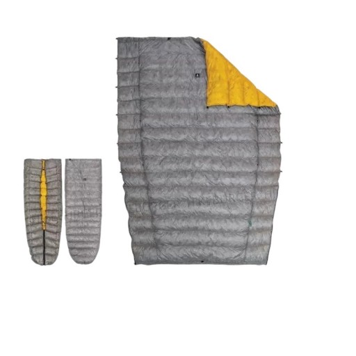 Pătură din puf cu quiltare ultraușoară Komfort de la 10 °C Dimensiune 184 x 134 cm Puf de rață 850 FP și nylon 10D Gri și galben Pentru camping și drumeții