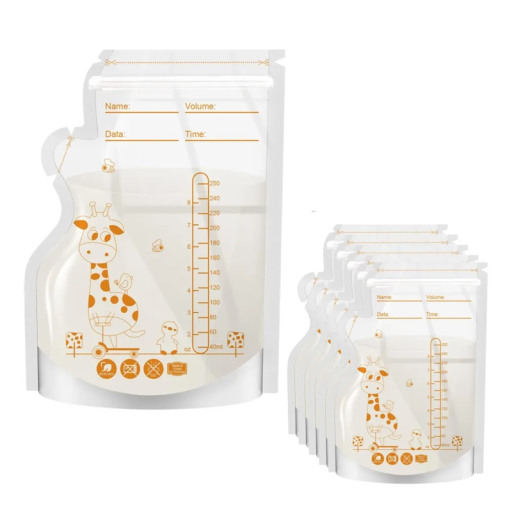 PE Muttermilchbeutel 250 ml 60 Stück BPA-frei Aufbewahrungsbeutel Auslaufsichere Beutel mit Giraffenmotiv Milch Einfrieren Stillen