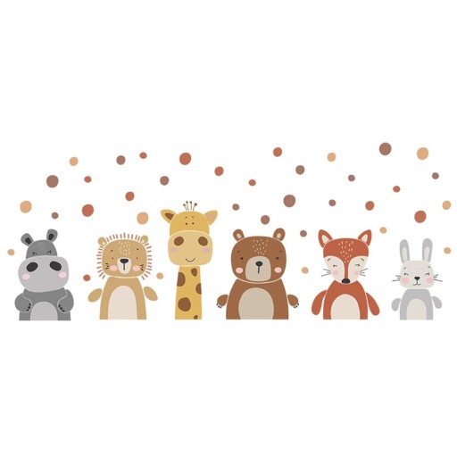 Pegatinas de pared 132 x 53 cm PVC Animales boho y puntos Decoración mural de gran formato para la habitación infantil