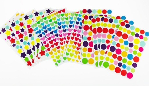 Pegatinas decorativas de colores corazón, estrella, círculo - 6 hojas