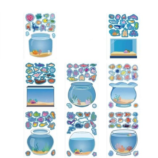 Pegatinas mundo marino impermeables 11,4x16,4 cm papel sintético decorativo azul para niños para cuadernos y manualidades