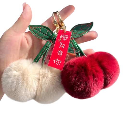 Pehmoleluavaimenperä kirsikoilla 11 cm Pehmolelu avaimenperä tekstillä Pehmeä koriste avaimille Laukulle Reppuun Söpö lahja