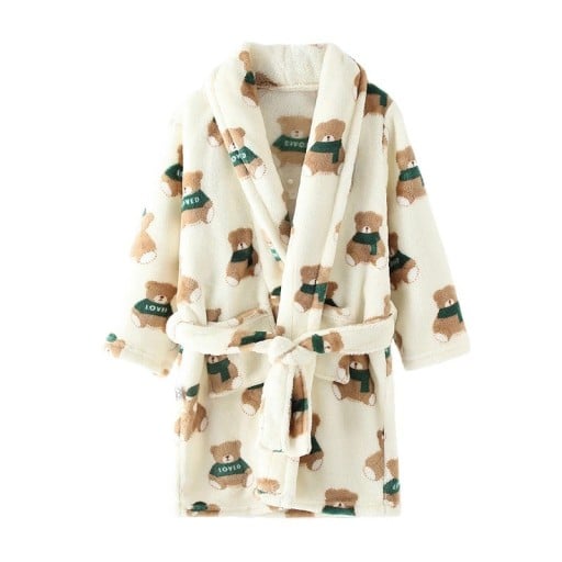 Peignoir en peluche pour enfants unisexe à nouer avec un cordon Peignoir pour enfants beige avec des ours en coton et polyester pour un confort