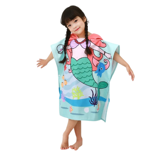 Peignoir pour enfants avec capuche et motif de sirène 60 x 120 cm Pour une taille de 80 - 130 cm Peignoir unisexe pour enfants