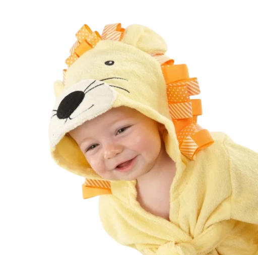 Peignoir pour enfants unisexe en peluche avec capuche à nouer en coton jaune avec motif de lion peignoir doux et chaud après le bain