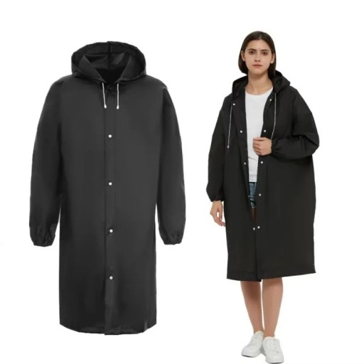 Peleryna z kapturem 136 × 115 cm EVA czarna lekka zapięcie na zatrzaski ochrona przed deszczem codzienne noszenie na zewnątrz