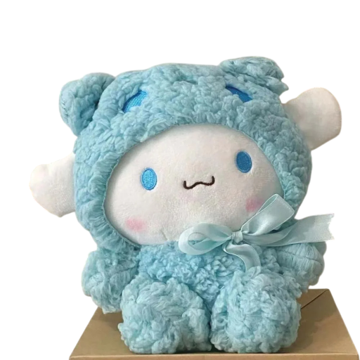 Peluche Cinnamoroll 20 cm Figurine Sanrio en costume d'ours en peluche avec nœud Peluche mignonne Décoration Cadeau style kawaii