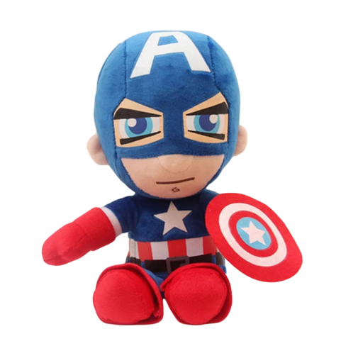 Peluche de Capitán América de 27 cm con escudo de disfraz azul y rojo de superhéroe de Marvel, regalo coleccionable de decoración para niños y fanáticos.