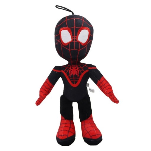 Peluche de Spiderman Miles Morales con lazo de 30 cm, superhéroe de Marvel, negro y rojo, para colgar, decoración, regalo para niños