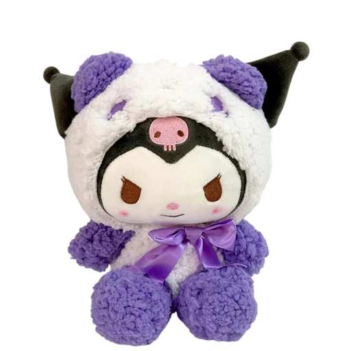 Peluche Kuromi 25 cm Personaje de Sanrio con traje de osito peludo Lindo peluche Decoración Kawaii Regalo original para niños y coleccionistas