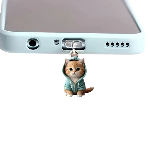 Pendente acrílico em forma de gato 3 cm Protetor decorativo contra poeira para telefone com conector Type-C Proteção de porta Acessório móvel