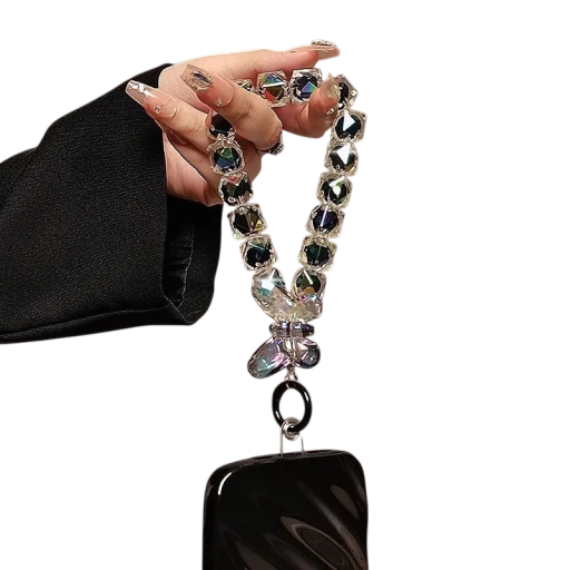 Pendente de telefone em cristal com borboleta Cadeia acrílica brilhante para telemóvel pulseira de pulso adorno para telefone chaves mala