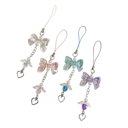 Pendentiv pentru mobil 13 cm Fundă cu inimioară Decorațiune din rășină pentru telefon Șnur pentru mobil Accesoriu drăguț și la modă