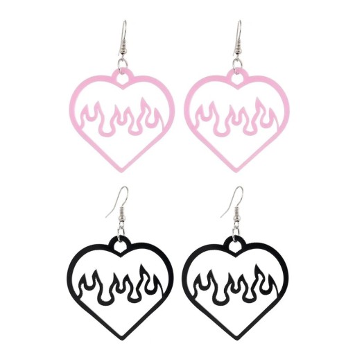 Pendientes colgantes de mujer con corazón y fuego, 2 pares