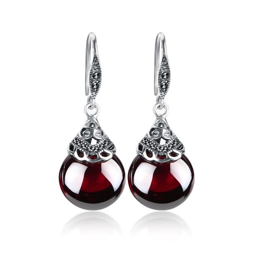 Pendientes colgantes de mujer con granates