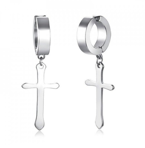 Pendientes de aro para hombre con cruz