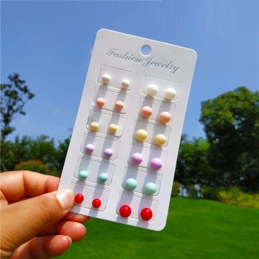 Pendientes de botón para mujer 12 pares G1319