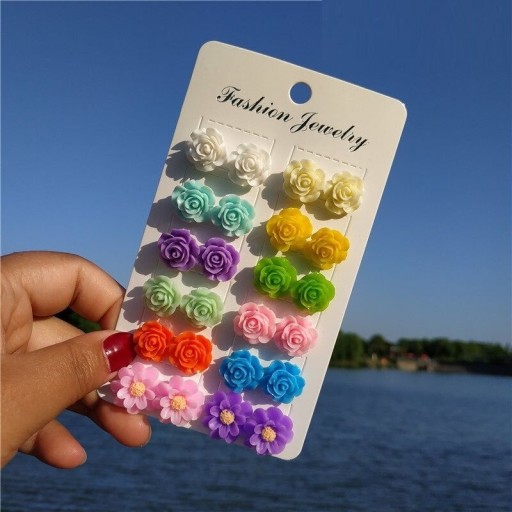 Pendientes de botón para mujer 12 pares G1319