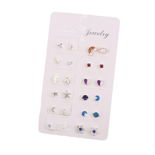 Pendientes de botón para mujer 12 pares G1489