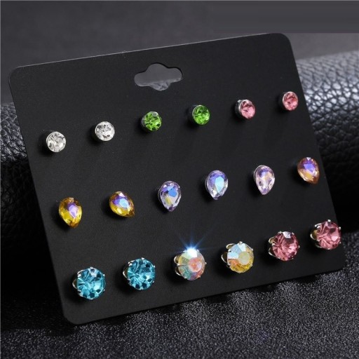 Pendientes de botón para mujer, 9 pares, G1318