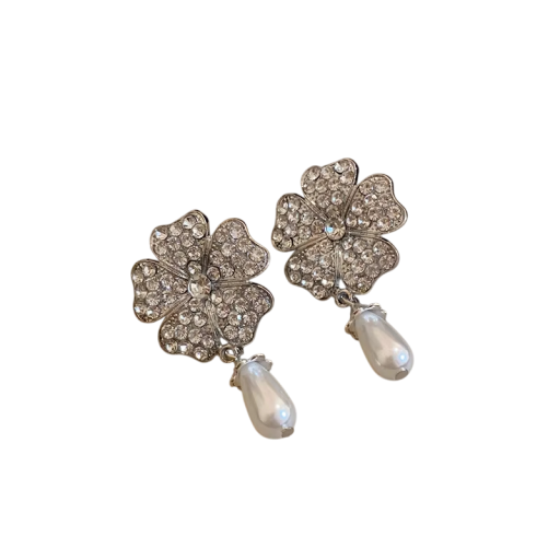 Pendientes de fiesta para mujeres Perlas de lujo francesas Joyería brillante con piedras Elegante accesorio Boda Aniversario Compromiso Regalo