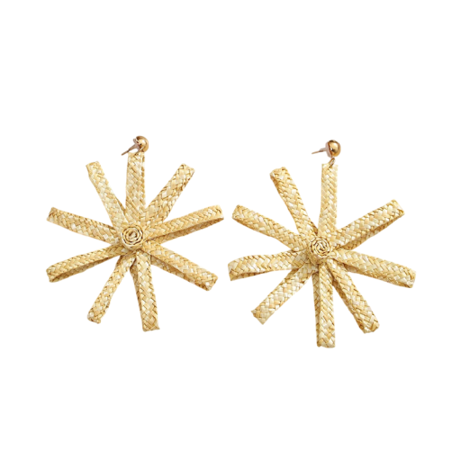Pendientes de mujer de diseño trenzado en forma de estrella de madera natural beige ligeros para uso diario