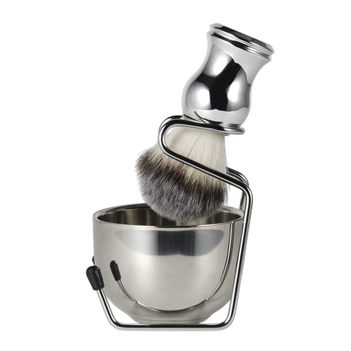 Pennello da barba, ciotola e supporto per pennello Set per la rasatura tradizionale Ciotola schiumosa Supporto per asciugare il pennello Setole morbide Design ergonomico