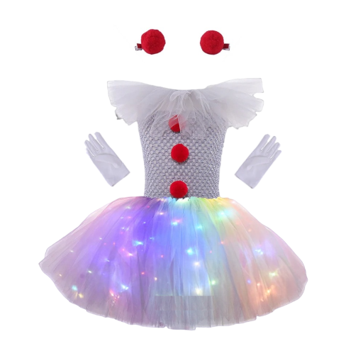 Pennywise-Kostüm für Mädchen mit LED-Rock, Halloween-Kostüm, Pennywise-Kostüm für Mädchen, Cosplay, Pennywise mit Zubehör