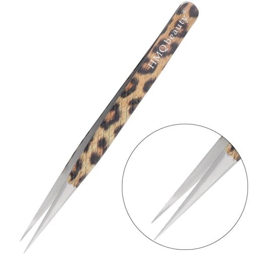 Pensetă cosmetică pentru gene cu vârfuri ascuțite Oțel inoxidabil antistatic de înaltă precizie Model leopard Pentru aplicarea genelor false