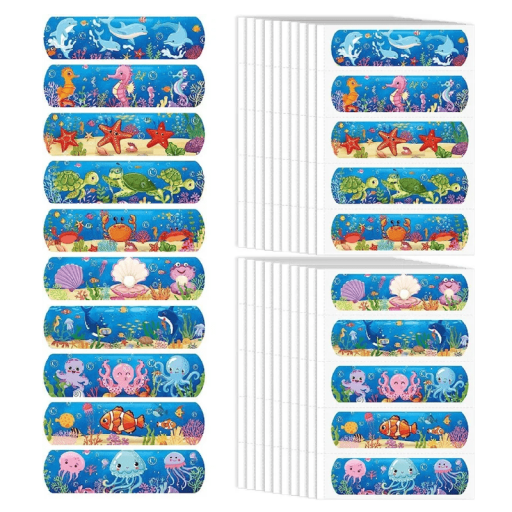 Penso com motivo marinho 72 x 19 mm 50 unid Pensos coloridos à prova de água para crianças Pensos decorativos de saúde para feridas e escoriações