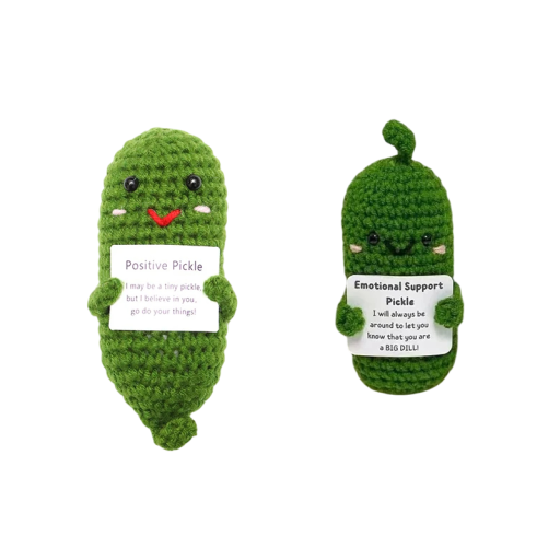 Pepino tejido a crochet 12,5 x 5,5 cm con bordado para energía positiva Regalo original Decoración del hogar Verdura tejida a mano