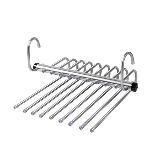 Percha de acero inoxidable para pantalones, 35 x 30,5 x 16,8 cm, organizador colgante de 9 niveles que ahorra espacio, percha para armario.