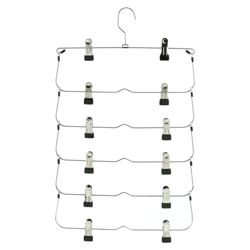 Percha metálica plegable multifuncional para pantalones, 6 capas, con pinzas, ahorra espacio, 34,5 x 58 cm