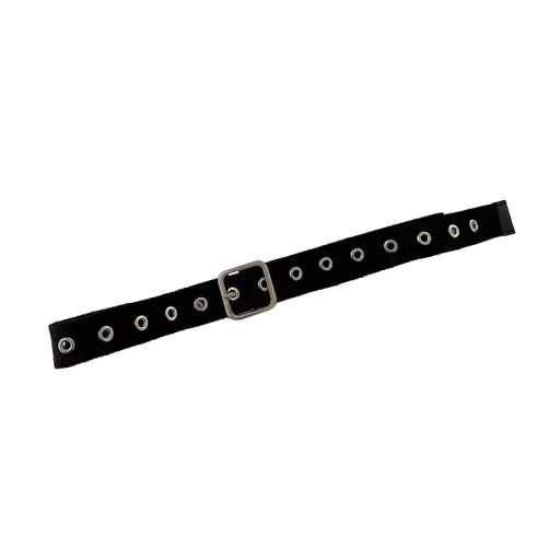 Perforeret sort lærredsbælte 105 x 3,2 cm Unisex med metalspænde Justerbart tekstilbælte Modetilbehør Bukser Jeans Shorts