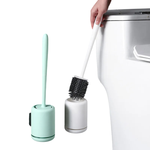 Perie WC din silicon cu suport, uscare rapidă, mâner lung de 42 cm, suport 12,5 × 9 cm, perie de curățare pentru toaletă, accesoriu pentru baie