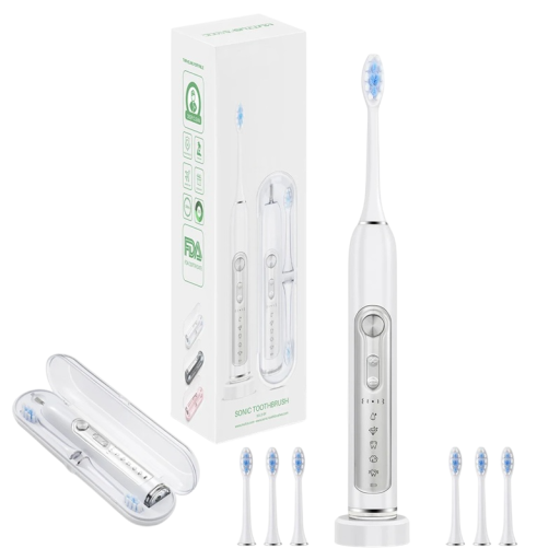 Periuță de dinți electrică super sonică pentru adulți și copii, cronometru inteligent, albire a dinților, IPX7, impermeabilă, 6 capete înlocuibile, set de curățare eficientă