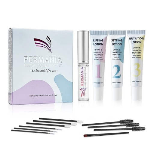 PERMANIA set per laminazione ciglia e sopracciglia 3x10 ml Professionale lash lift e brow lamination cura permanente fissaggio arricciatura nutrimento ciglia