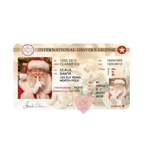 Permis de conduire de Noël du Père Noël 8,5 x 5,4 x 1 cm Carte pour enfants pour le jour de Noël preuve de la visite du Père Noël avec des détails