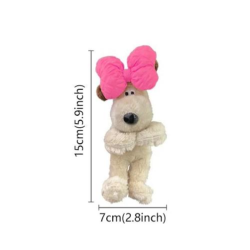 Perro de peluche con moño decoración para coche en la palanca del limpiaparabrisas o intermitente adorno interior figura de peluche