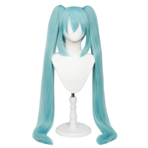 Perucă Hatsune Miku 110 cm anime cosplay lungă cu două cozi sintetice din fibră rezistentă la temperaturi ridicate pentru Halloween și costume de Crăciun