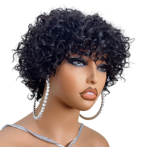 Peruca Pixie afro rosa encaracolada curta bob com franja fibra sintética elástica peruca sem glúten para negras Estilo e elegância