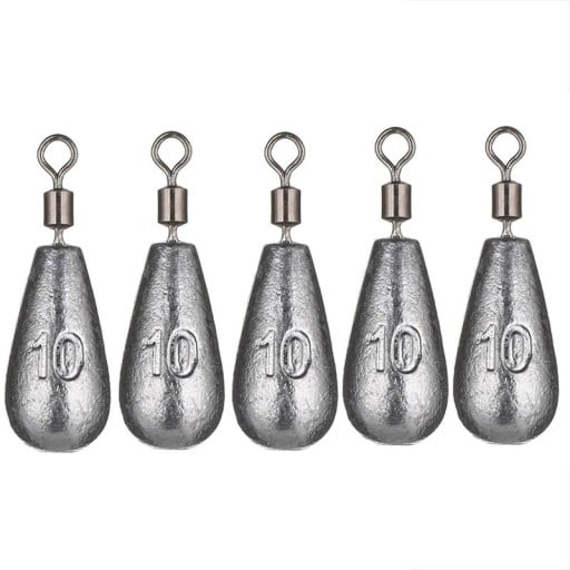 Peso de pesca em chumbo em forma de gota com girador 5 pcs 10 g Chumbo para peixes Mergulho estável Lançamento a longa distância Peso para a pesca