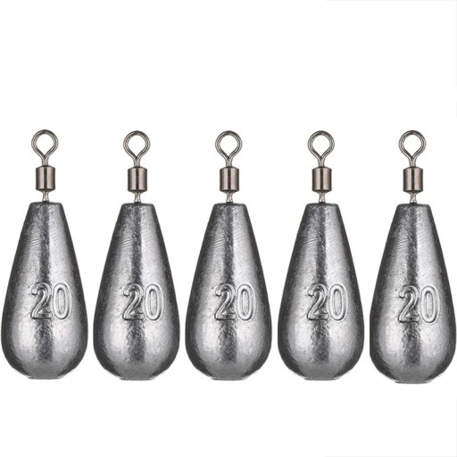 Pesos de plomo para pesca en forma de gota con eslabón giratorio, 5 unidades, 20 g, plomo estable para buceo, peso de lanzamiento largo para pescar peces grandes